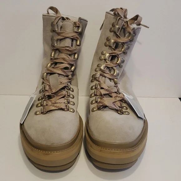 Allsaints Wanda Suede & Shearling Hiking Boot In Gray Size 9 NWT'S - Picture 2 of 12